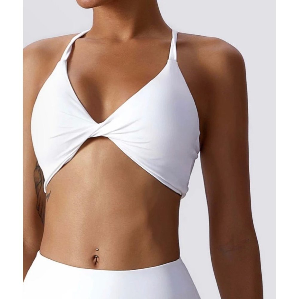 NEW SKY LUX APPAREL WHITE TWIST SPORT BRA SIZE LARGE